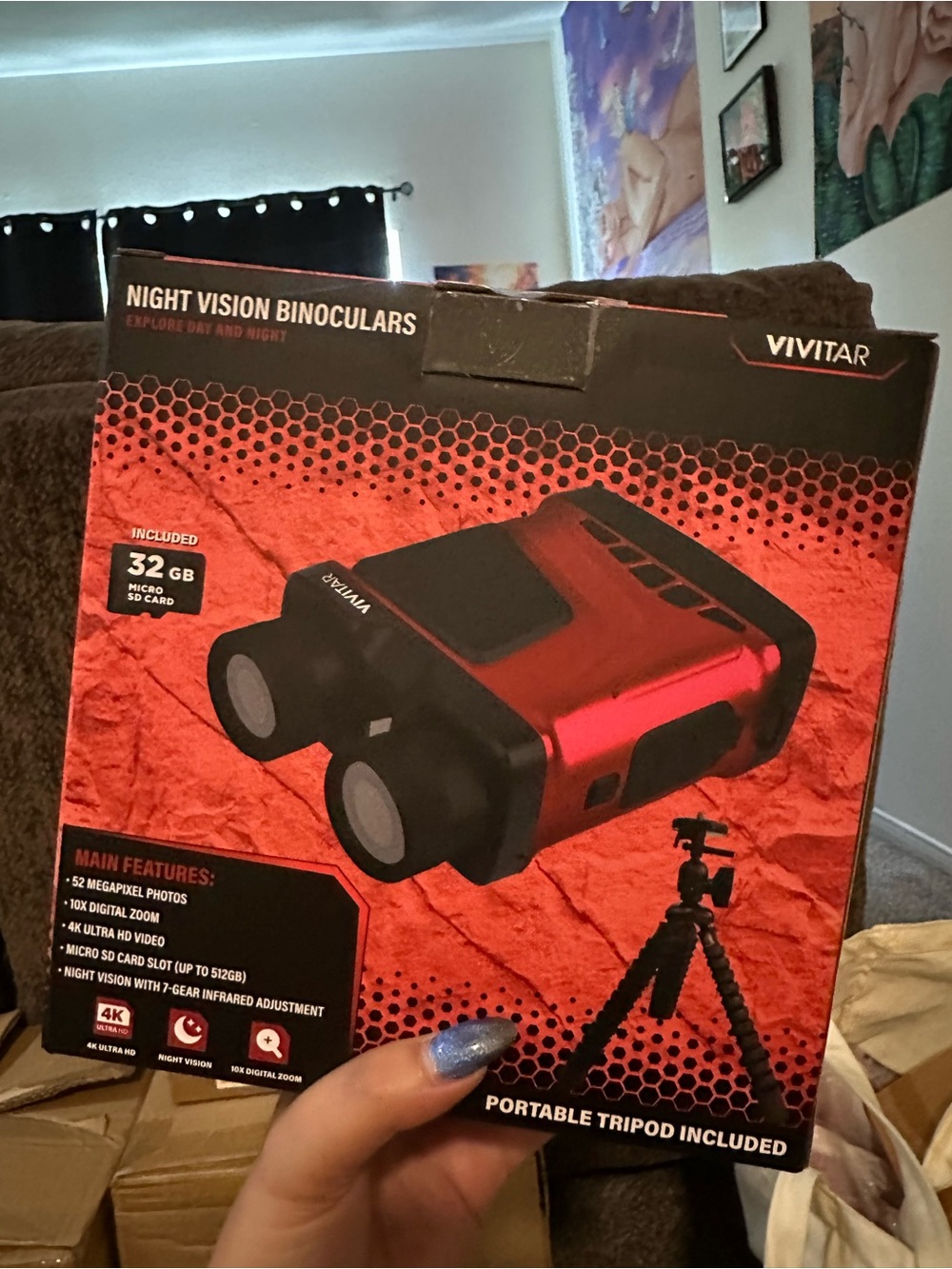VIVITAR Night Vision Binoculars - includes SD card, carrying case tripod. RED
